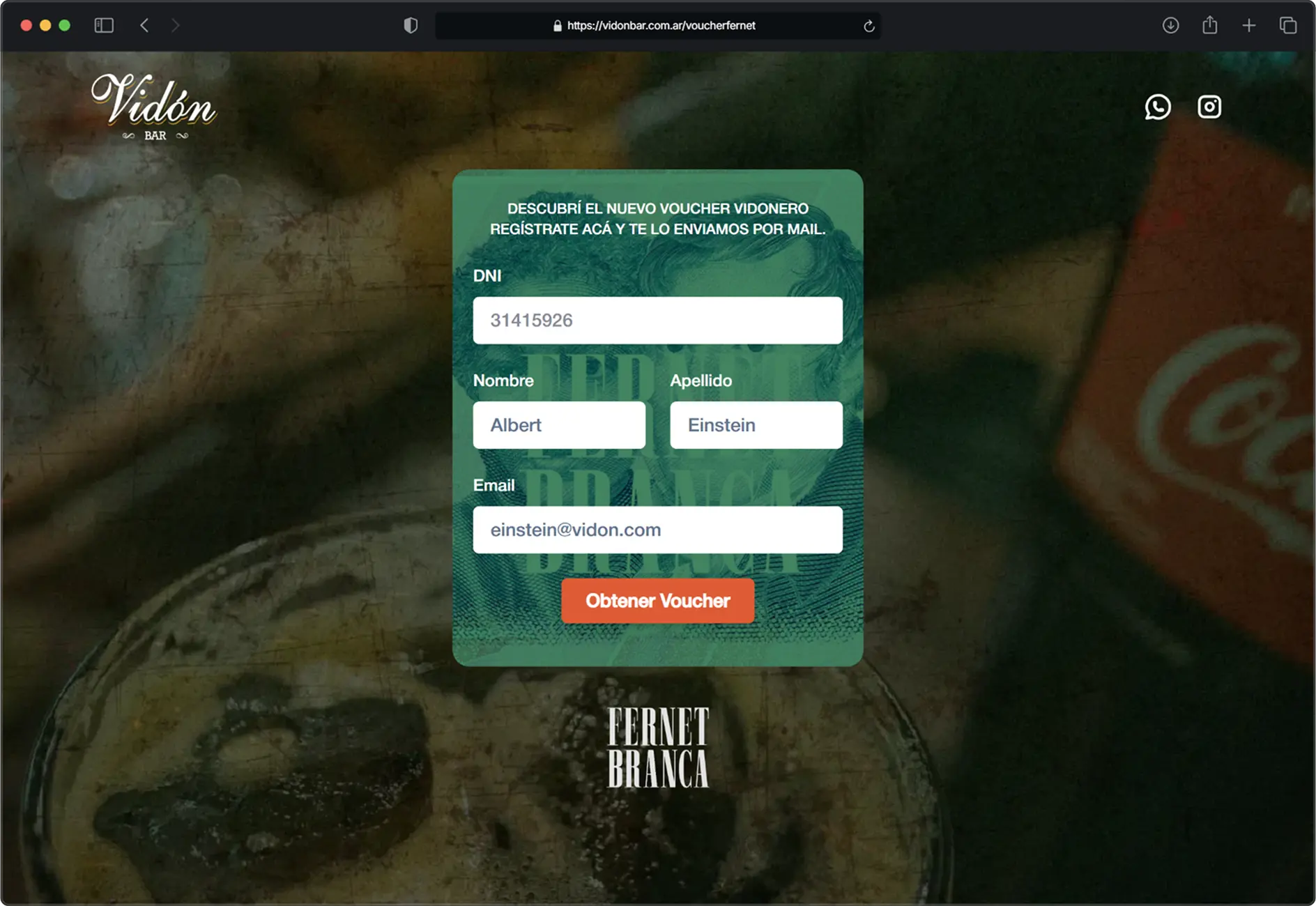 Voucher Fernet Vidón